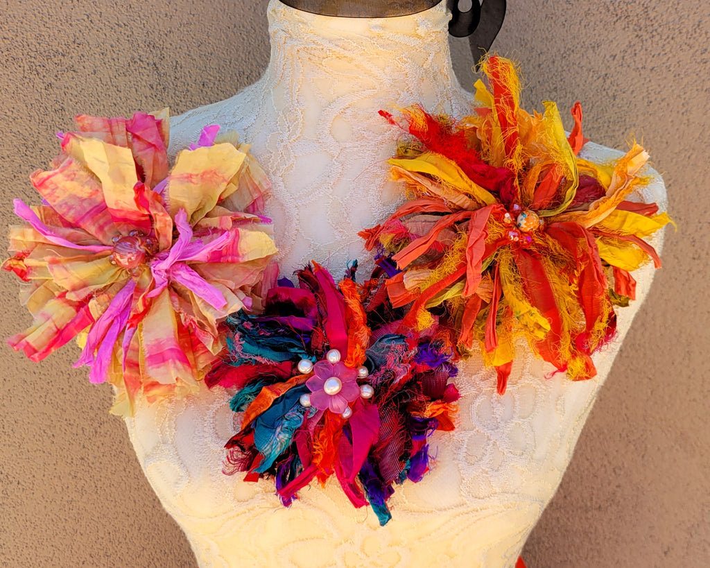 Colorful Flower Brooch and or Hair PIn - Large Floral Pin - Sari Silk ...