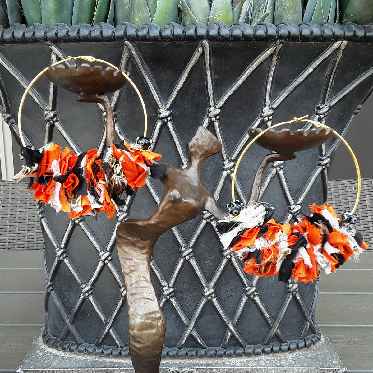 Fall Huge Hoop Gold Plated Statement Earrings - Sari Silk Boho Fabric Earrings