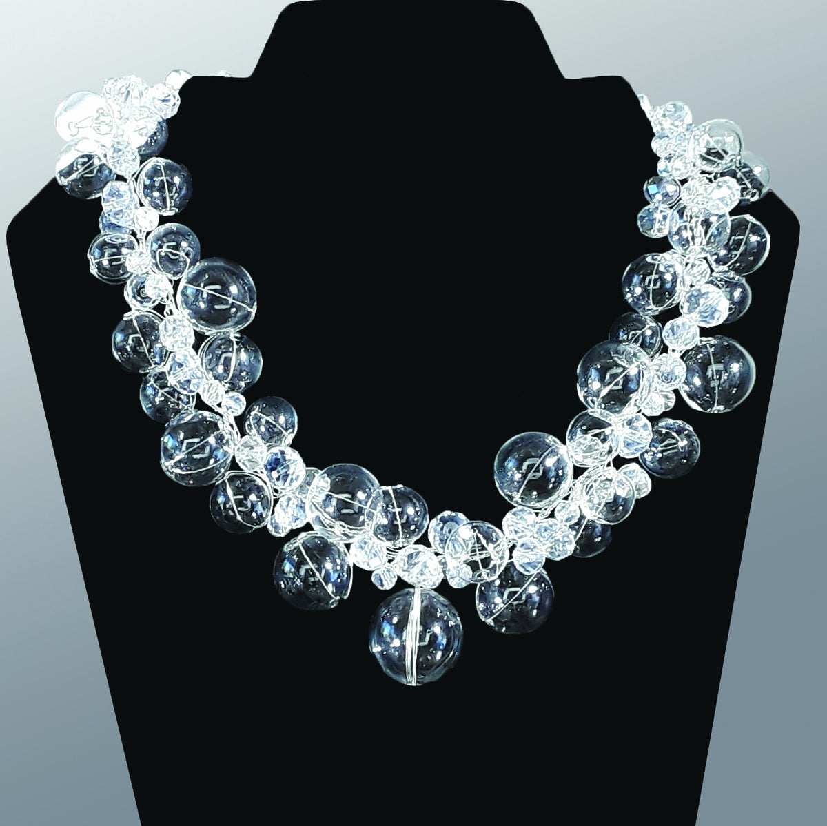 Hand Blown Glass and Crystal Twisted Wire Statement Necklace - Unique Gift for Her