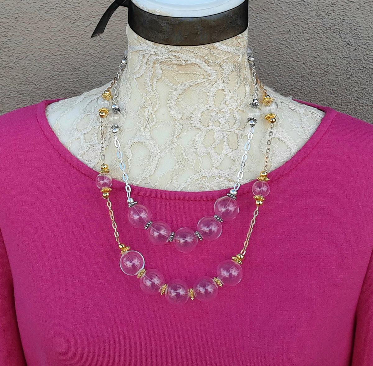 Modern Clear Hand Blown Glass Bubble Statement Necklace - Unique Gold or Silver Gift for Her