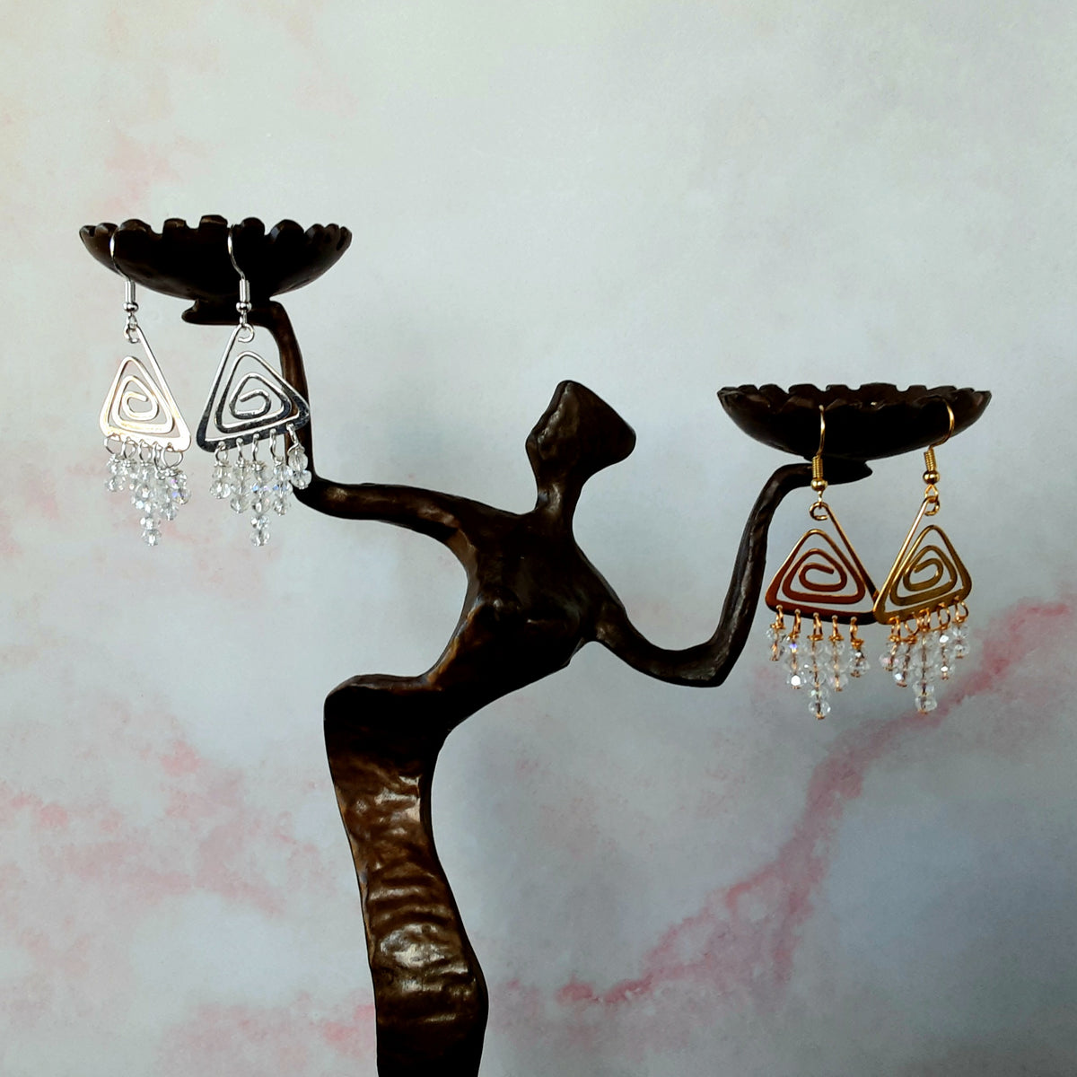 Unique Chrystal Chandelier Earrings in Silver or Gold Plated - Bridal Modern Statement Dangle