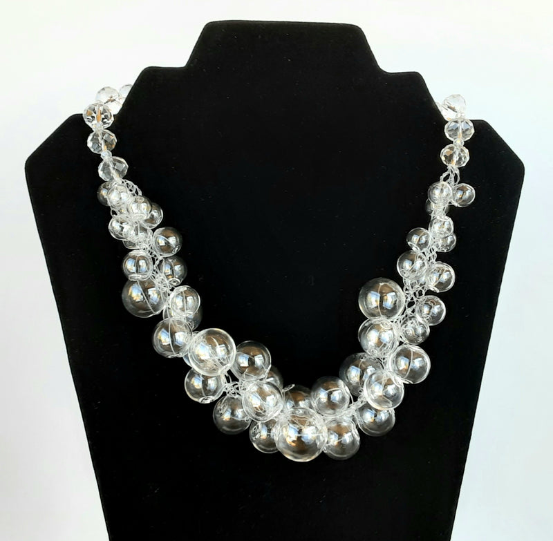 Clear All Glass Bubble Bridal Statement Collar - Designer Inspired Crocheted Gift for Her