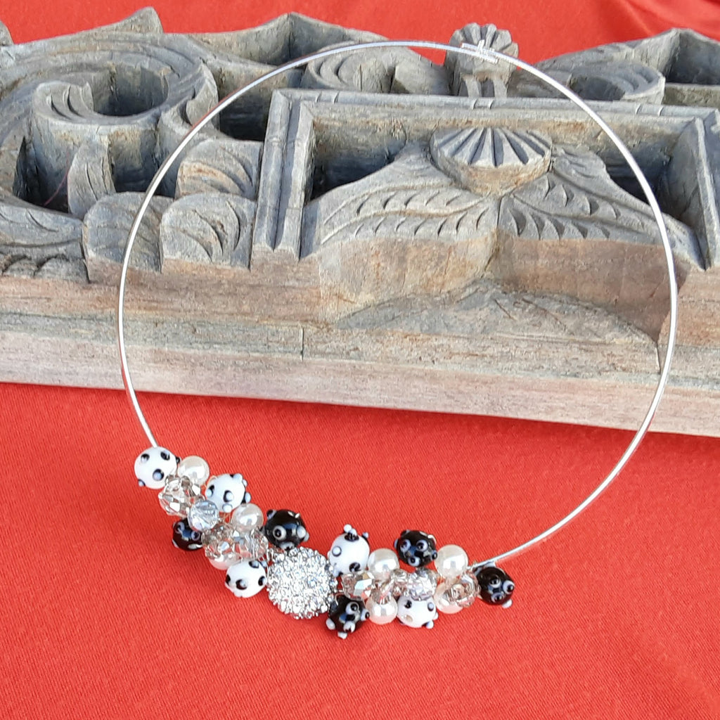 Vintage Rhinestone Button Statement Wire Choker in 4 Colors - Unique Crystal Bridal Necklace - Beaded Gift for Her