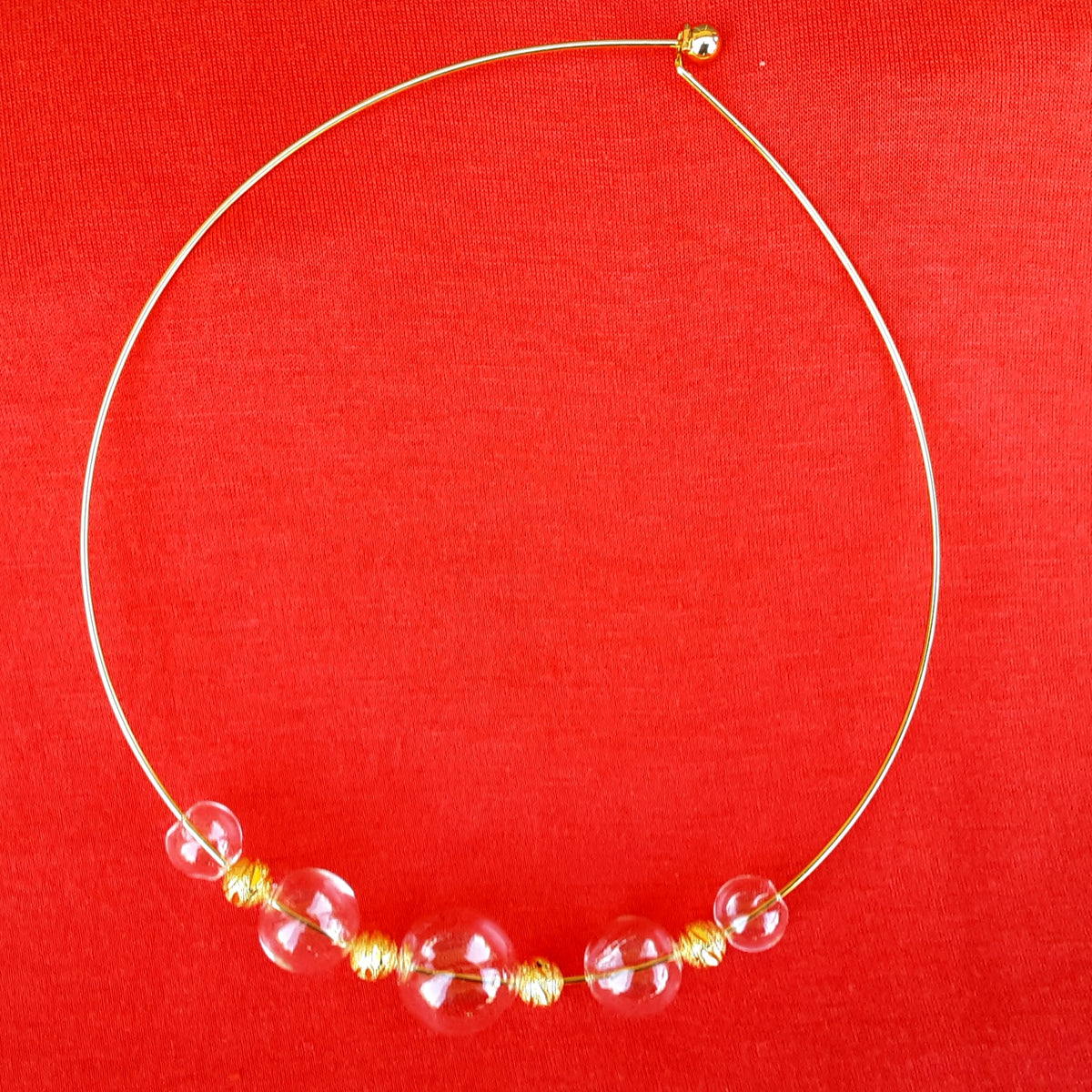 Clear Hand Blown Glass Wire Bridal Choker in Plated Gold - Unique Modern Bubble Gift for Her