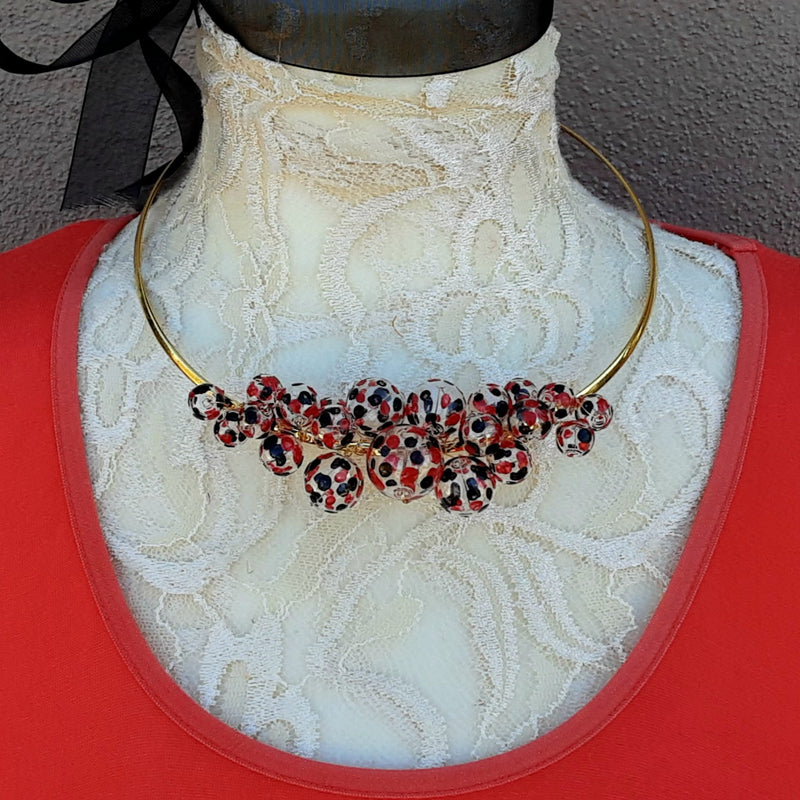 Clear Hand Painted Glass Bubble  Wire Choker in Gold  - Unique Modern Bubble Gift for Her  - Cluster Statement Necklace