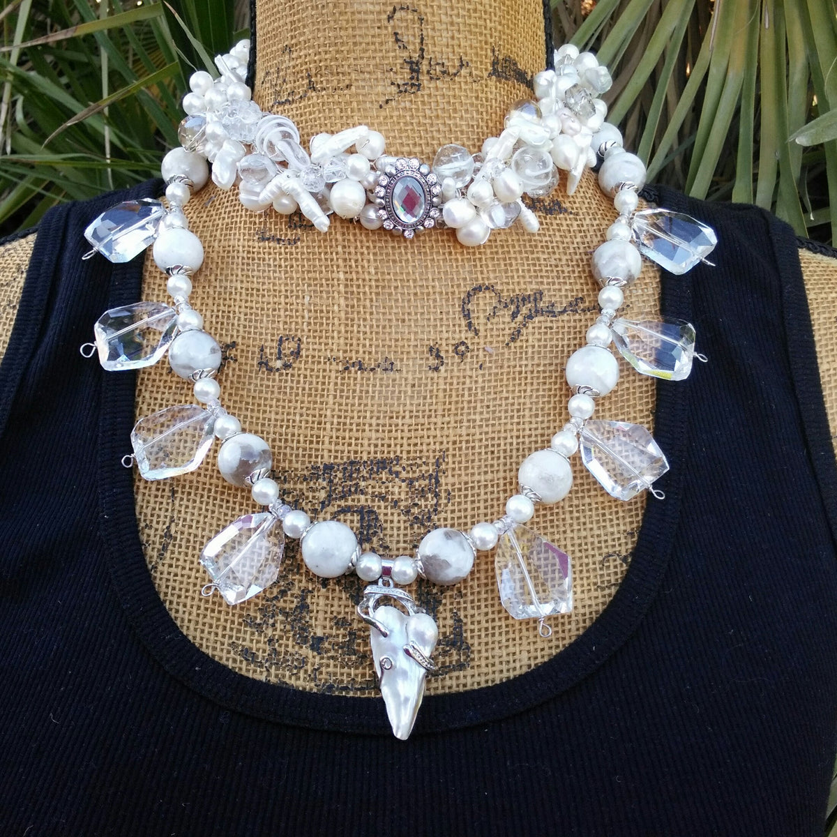 Freshwater Pearl Choker, Crystal Multi-Strand Statement Necklace, Chunky Statement Necklace