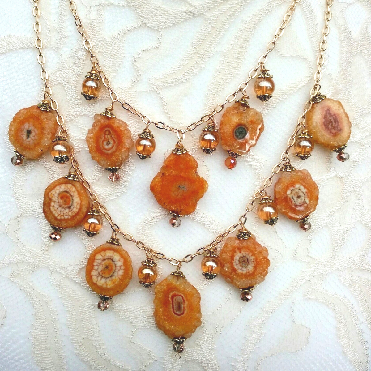 Citrine & Solar Quartz Multi Strand Statement Necklace, Healing Quartz Statement Collar