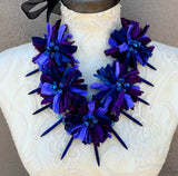 Violet & Vivid Blue1I Sari Ribbon Boho Statement Collar, Gypsy Style, Recycled Sari Silk Ribbon, Gift for Her