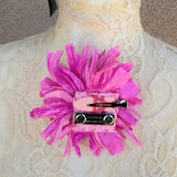 Sari Silk Ribbon Flower Brooch in Lucious Pinks - Large Star Burst Fabric Pin - Fiber Art Corsage