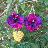 Jewel Tone Sari Silk Ribbon Dangle Flower Statement Earrings - Boho Fabric Earrings