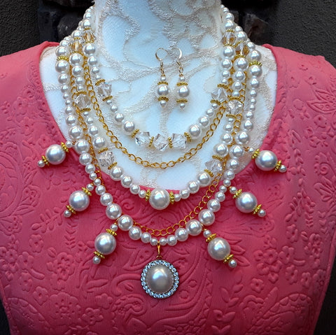Bridal Vintage Pearl Multi-Strand Statement Necklace, Unique Gift for Her - Iris Apfel Inspired