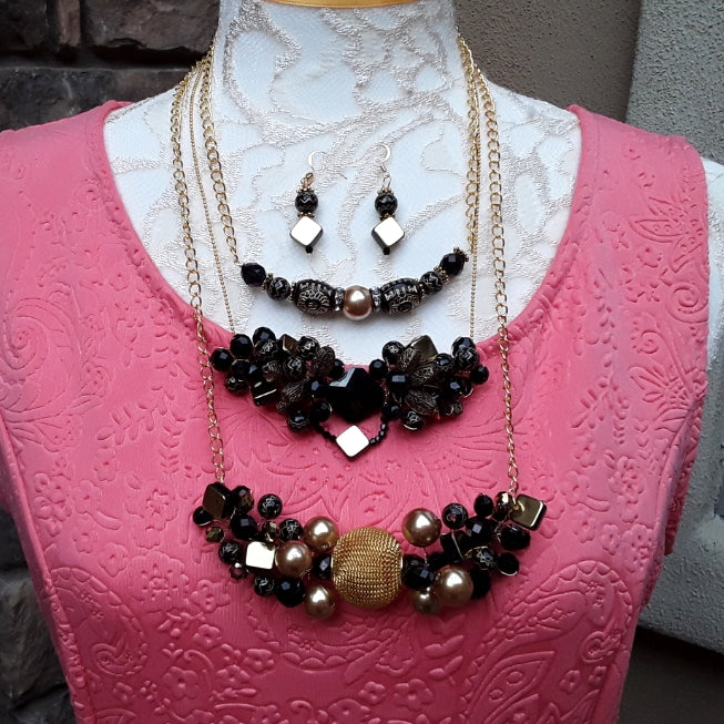 Cluster Art Deco Layered Multiple Necklace Set - Couture Gift for Her