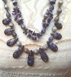 Boho Amethyst Multi-Strand Statement Necklace, Unique Gift for Her, Iris Apfel Inspired