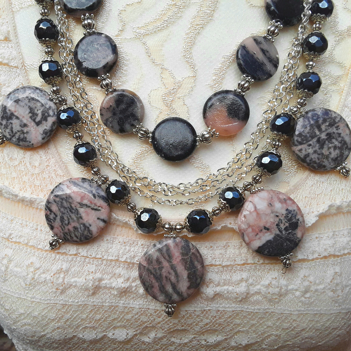 Jasper Multi-Strand Statement Necklace, Healing Gemstone Collar, Special Gift for Her