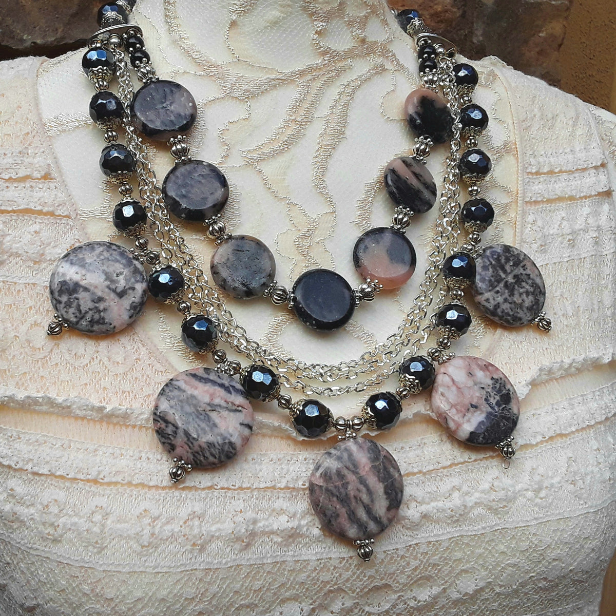Jasper Multi-Strand Statement Necklace, Healing Gemstone Collar, Special Gift for Her