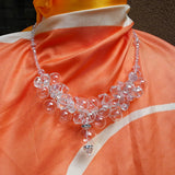 Bridal Clear Hand Blown Glass & Crystal Statement Necklace - Designer Inspired Collar