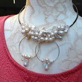 Freshwater Pearl and Crystal Statement Silver Wire Choker Set - Unique Bridal Beaded Necklace