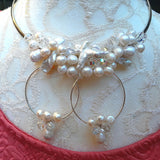 Freshwater Pearl and Crystal Statement Wire Choker Set - Unique Bridal Beaded Necklace