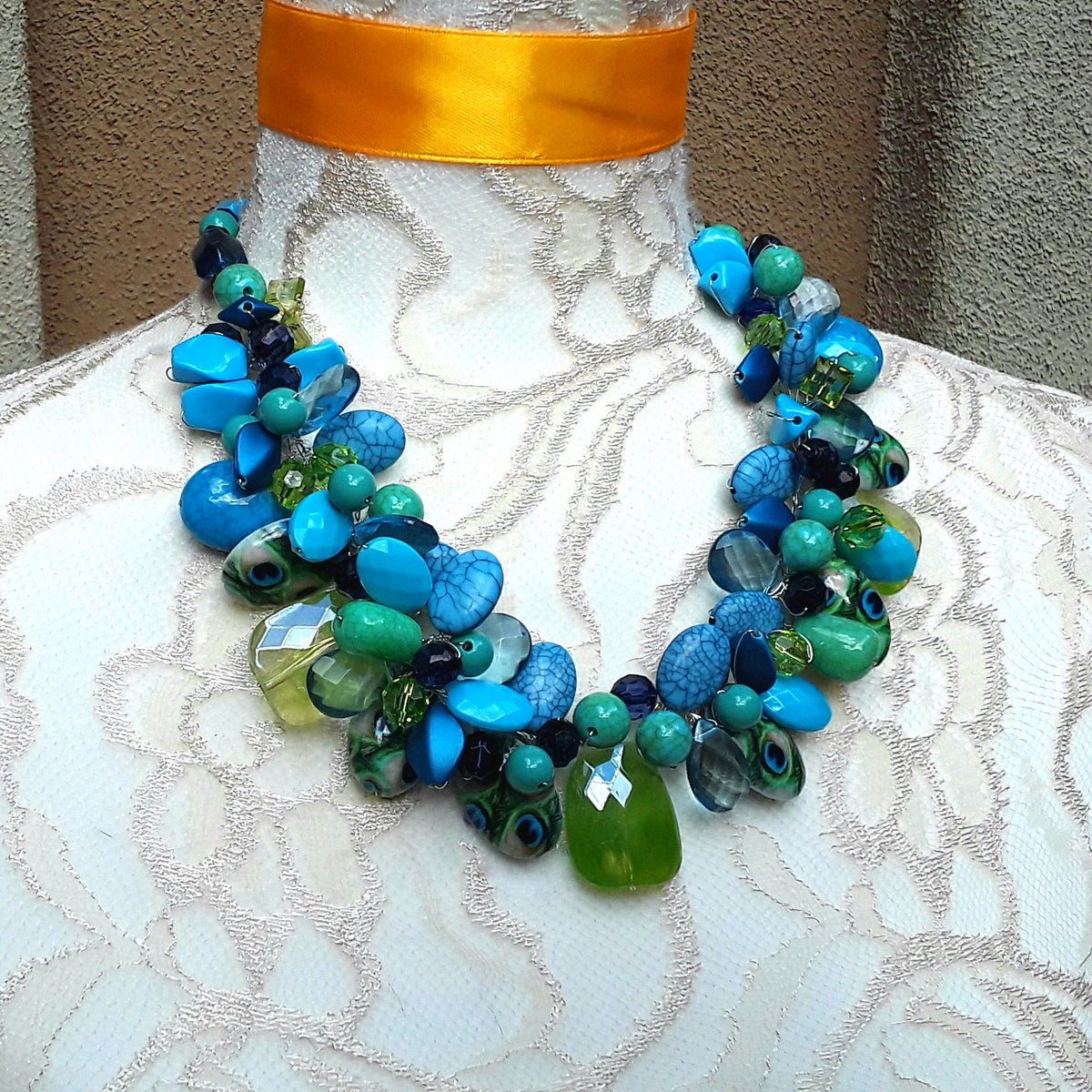 Turquoise Chunky Statement Necklace, Colorful Mother of the Bride