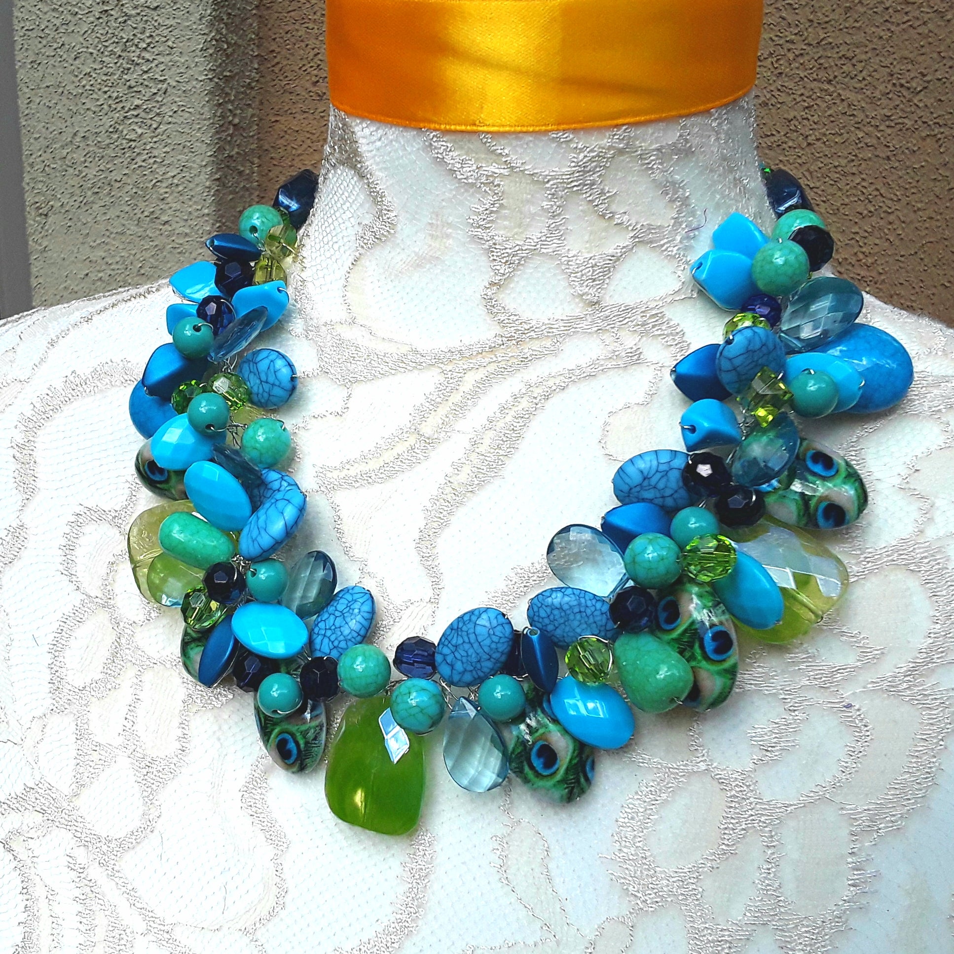 Turquoise Faceted Glass Claw Set Bib Necklace – Bramble & Lily
