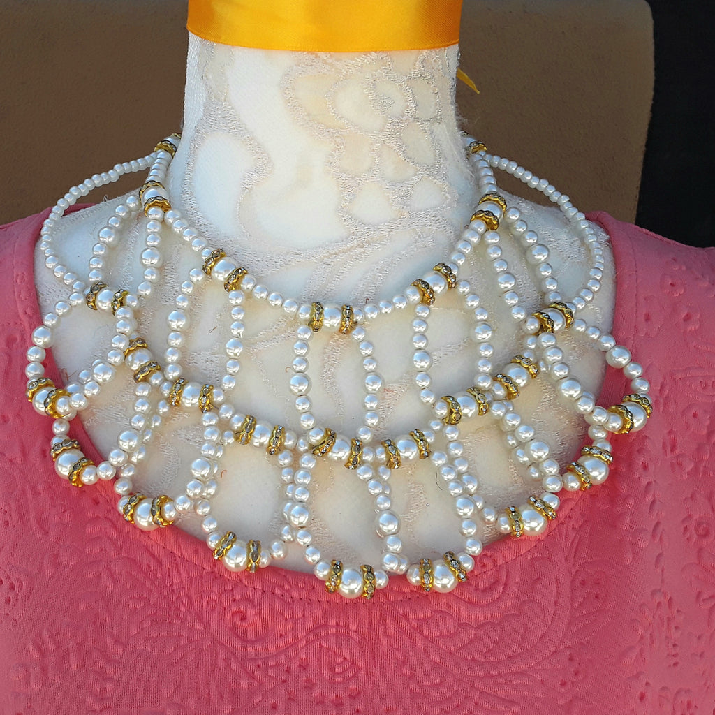 Unique Pearl Bridal Statement Necklace - One of a Kind Collar, Special Gift for Her