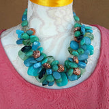 Unique Chunky Turquoise Statement Necklace, Colorful Collar, Mother of the Bride Collar
