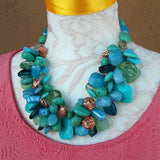 Unique Chunky Turquoise Statement Necklace, Colorful Collar, Mother of the Bride Collar