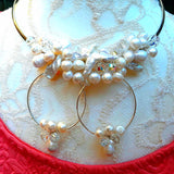 Freshwater Pearl and Crystal Statement Silver Wire Choker Set - Unique Bridal Beaded Necklace