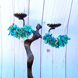 Huge Hoop Silver Plated Turquoise Statement Earrings - Sari Silk Boho Fabric Earrings