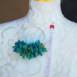 Huge Hoop Silver Plated Turquoise Statement Earrings - Sari Silk Boho Fabric Earrings