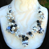 Unique Pearl Chunky Colorful Statement Necklace, Fun OOAK Gift for Her, Fancy Party Bib