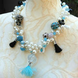 Pearl Shabby Chic Statement Necklace, Colorful Chunky Necklace, Unique Little Black Dress Bib