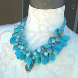 Real Turquoise Chunky Multi-Strand Statement Necklace, Mother of the Bride Bib Gift