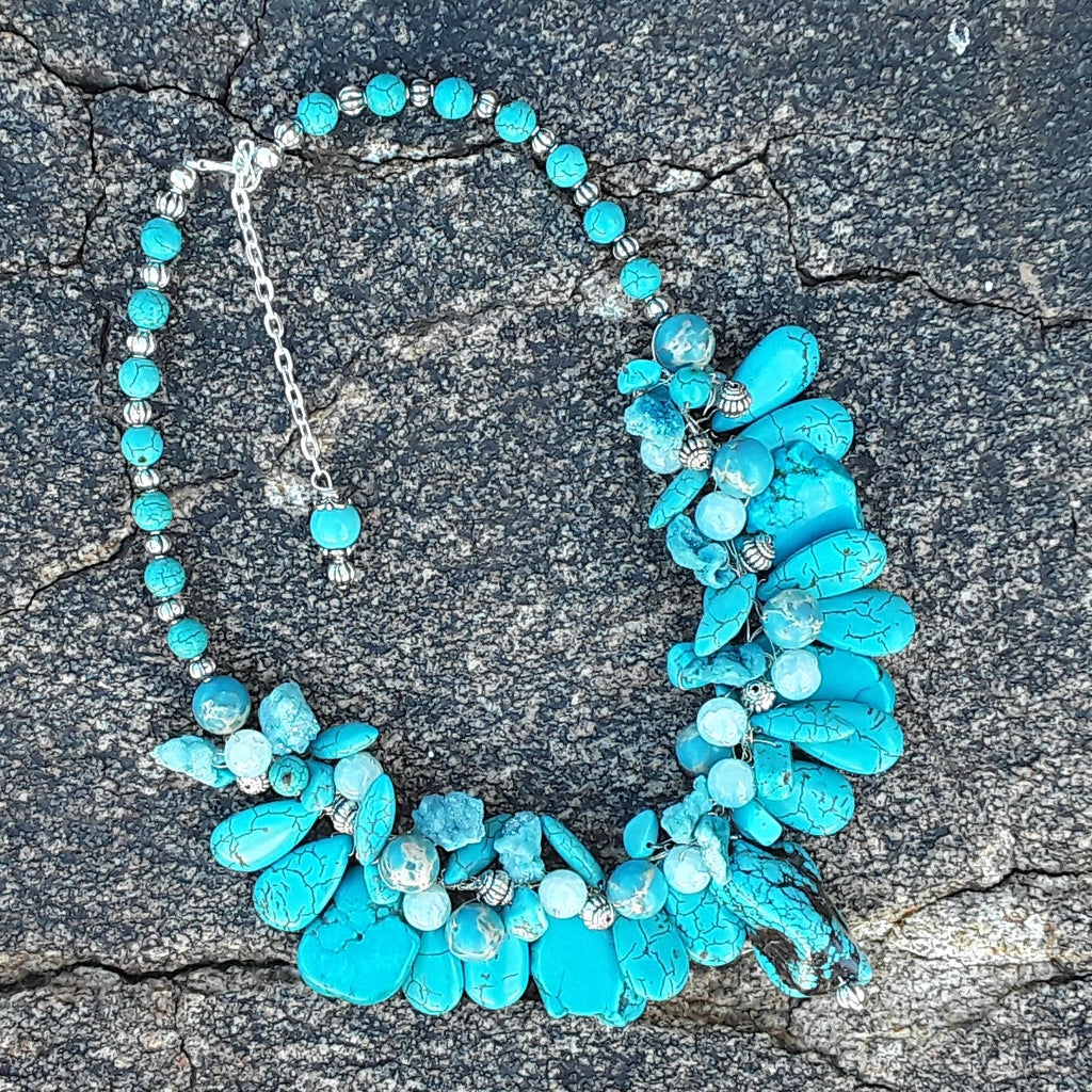 Chunky Real Turquoise Statement Necklace, Mother of the Bride Bib