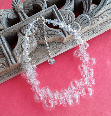 Clear Hand Blown All Glass Bubble Bridal Statement Collar - Designer Inspired Gift for Her