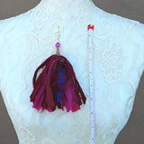 Fuchsia  Sari Silk Ribbon Fuzzy Huge Boho Tassel Statement Earrings