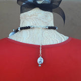 Unique Black and White Designer Inspired Wire Statement Necklace - Mother of the Bride Collar