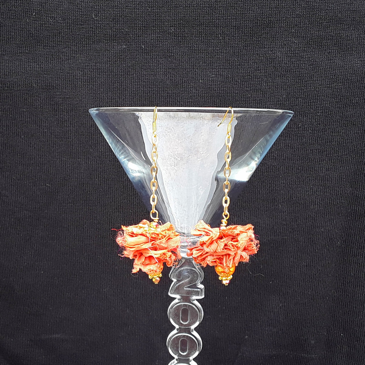Burnt Orange Sari Silk Ribbon Dangle Flower Statement Earrings - Boho Fabric Earrings