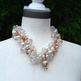 Pearl & Crystal Chunky Twisted Wire Statement Necklace, Wedding Jewelry, Holiday Party Gift