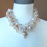 Pearl & Crystal Chunky Bridal Statement Necklace, Wedding Jewelry, Holiday Party Gift