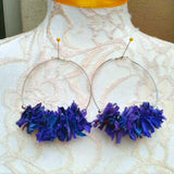 Violet Sari Silk Ribbon Huge Hoop Silver Plated Statement Earrings - Boho Fabric Earrings