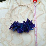 Violet Sari Silk Ribbon Huge Hoop Silver Plated Statement Earrings - Boho Fabric Earrings