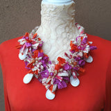 Pink & Orange Sari Statement Necklace, Silk Ribbon Boho Fabric Collar, Unique Gift for Her