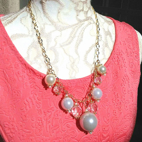 Modern Pearl Bubble Cluster Gold Plated Chain Statement Necklace - Unique Gift for Her