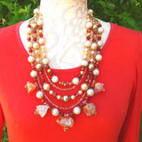 Bronze Quartz and Pearl Statement Necklace, Chunky Colorful Multi-strand Collar, Gift for Her