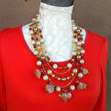 Bronze Quartz and Pearl Statement Necklace, Chunky Colorful Multi-strand Collar, Gift for Her