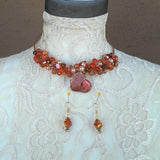 Cluster Burnt Orange Twisted Wire Jasper & Crystal Choker Set - Unique Gift for Her