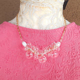 Bridal Clear Blown Glass Statement Necklace in Gold or Silver - Twisted Wire Cluster Bib