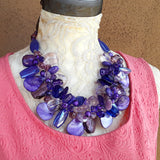Violet Colorful Chunky Cluster Statement Necklace, Unique Gift for Her, Mother of the Bride Bib