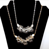 Bridal Clear Blown Glass Statement Necklace in Gold or Silver - Twisted Wire Cluster Bib